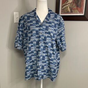 LL Bean Traditional Fit mens short sleeve geometric shirt size XL Cotton Vintage